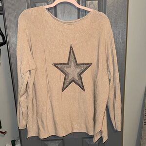 Star Embellished Beige Sweater